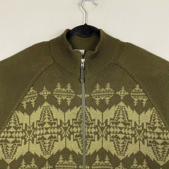 VTG Nike ACG Mens XL Wool Blend Full Zip Sweater Green Aztec Fair Isle - Picture 2 of 9